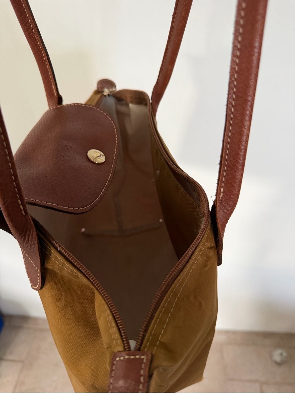 Vintage Longchamp Le Pliage Tote Bag in Brown/Camel Medium Long Strap - Picture 4 of 8